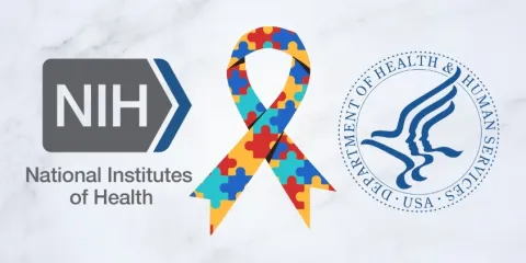 NIH, HHS, and Autism Awareness logos