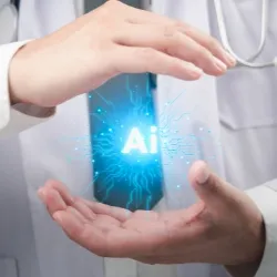 Doctor with Ai graphic between hands