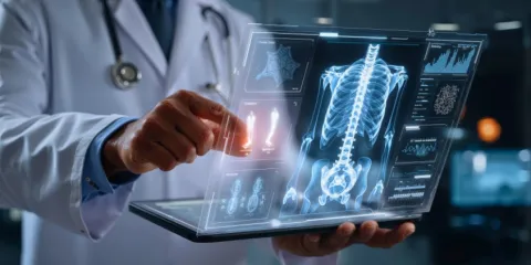 Doctor analyzing futuristic scans