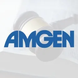 Amgen logo with gavel behind it